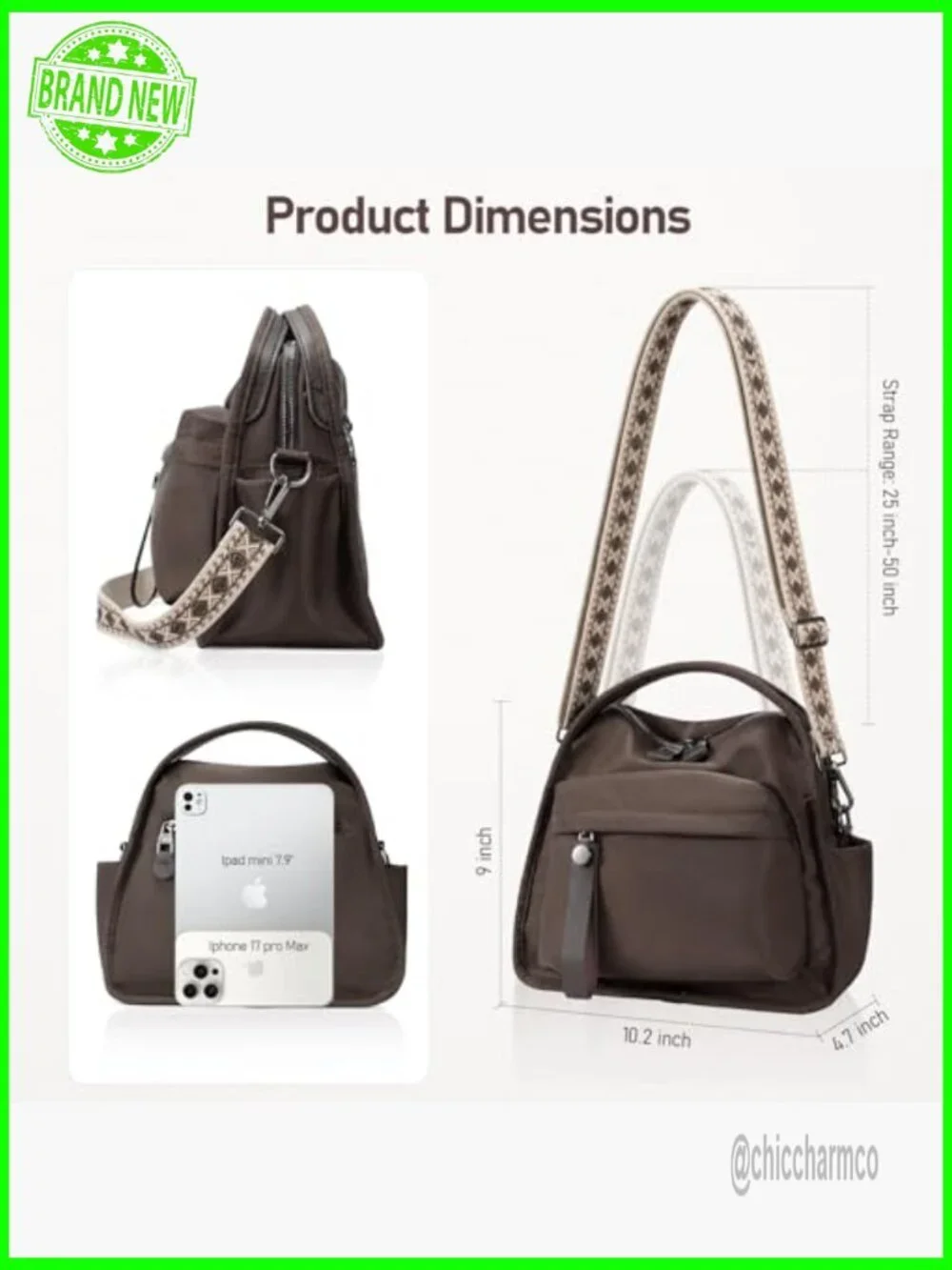 Nylon Crossbody Bag with Top Handle Waterproof Hobo Satchel Adjustable Strap